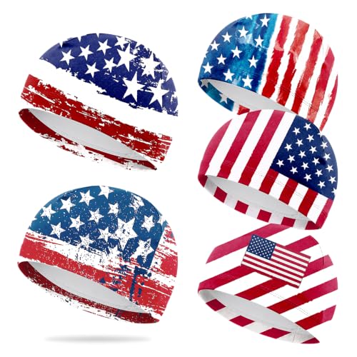 5 Piece Patriotic USA Cycling Cap Helmet Liner Quick Dry Sweat Wicking for Road Mountain Bike Running Outdoor Sports