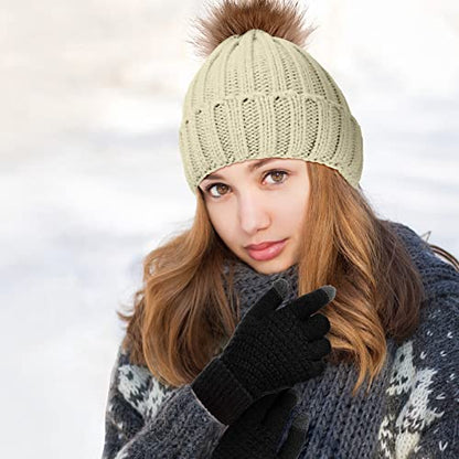 Syhood 4 Pcs Hat and Glove Set Winter Beanie and Glove Set - color: Black and Beige