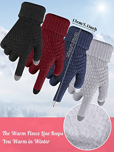 JaGely 8 Pieces Women Winter Hats and Gloves Set Women Warm Touchscreen Knitted Lined Gloves Winter Beanies - color: Black, Gray, Navy Blue, Wine Red