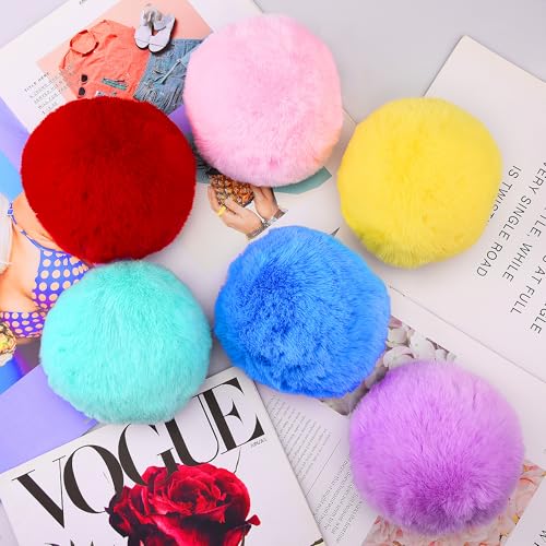 BQTQ 6 Pcs 4 Inch Large Faux Rabbit Fur Pom Pom with Elastic Loop (Rainbow) - color: Rainbow