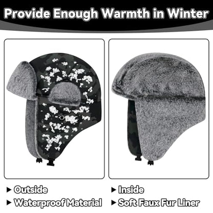 Olreco Waterproof Toddler Winter Hat Warm Fur Fleece Baby Boy Winter Hat Kids Snow Hats Girls Boys Trapper Hats with Earflaps - color: Waterproof City Camo With Grey Fur, size: 6-24 Months