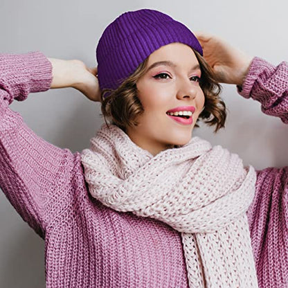 ROYBENS Swag Wool Knit Cuff Short Fisherman Beanie for Men Women Winter Hat - color: 1pcs-deep Purple