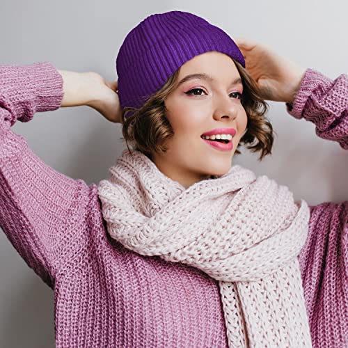 ROYBENS Swag Wool Knit Cuff Short Fisherman Beanie for Men Women Winter Hat - color: 1pcs-deep Purple