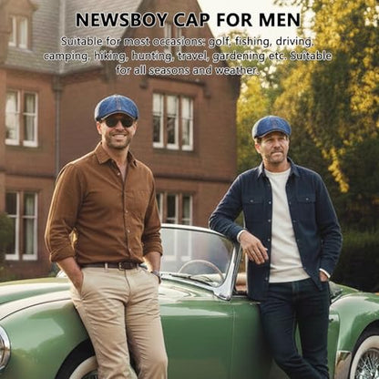 meioro Mens Denim Newsboy Hat 6 Panel Cotton Adjustable Flat Cap - color: Navy Blue