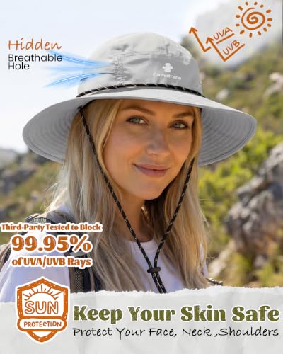 Camptrace Sun Hats for Women Men UV Protection Hiking Fishing Cap - color: Lightgrey
