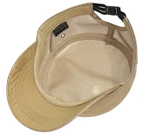 Initlove Cadet Army Cap for Men Women Military Hat Mesh Flat Top Hats for Summer - color: Khaki