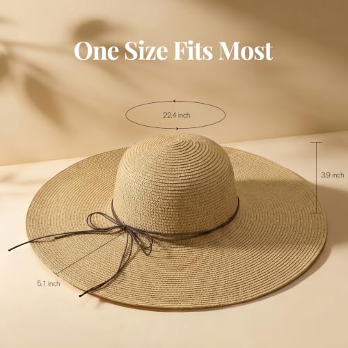 Women's Sun Straw Hat Wide Brim Floppy Foldable Hats Beach Travel Summer Vacation Hat UPF 50+ - color: Khaki