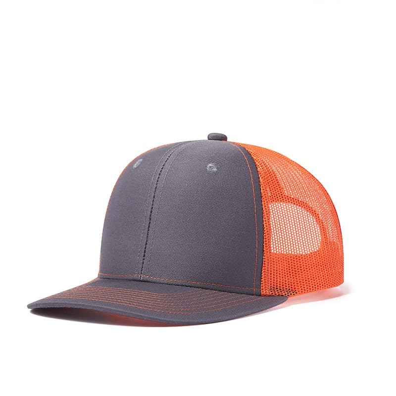 TOPTIE 6-Panel Baseball Cap, Adjustable Snapback Trucker Hat with Mesh - color: Charcoal/Orange