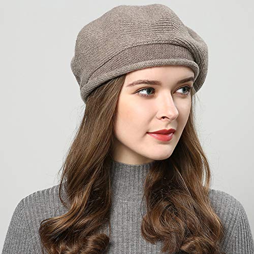 French Style Beret Hat for Women Winter Fall Knit Artist Hats Classic Solid Color Beanie Hat - color: Khaki