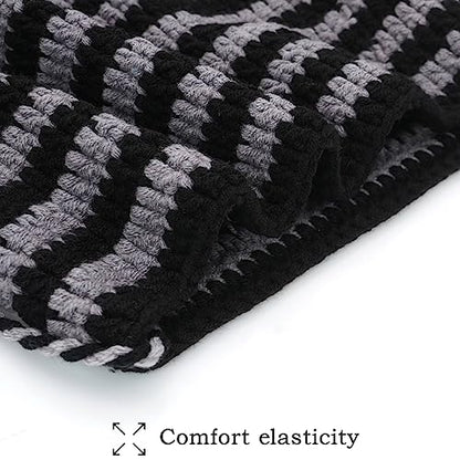 XYIYI Crochet Hats for Women Fox Knit Hat with Pompoms Grunge Goth Accessories Slouchy Beanies for Women Girls - color: Black Grey