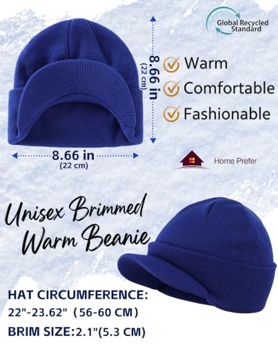 Home Prefer Men's Winter Beanie Hat with Brim Warm Double Knit Cuff Beanie Cap Watch Radar Hat - color: Bright Royal