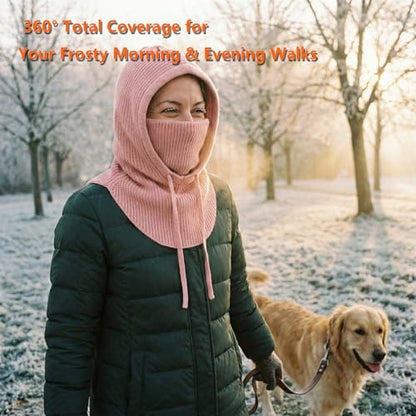 Knit Balaclava for Women Winter Hats Ski Mask Face Cover Neck Warmer - color: Pink