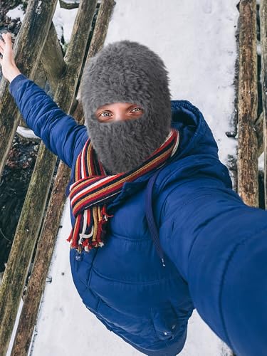 Furry Balaclava Ski Mask for Man Woman, Fluffy Winter Face Cover - color: Dark Grey