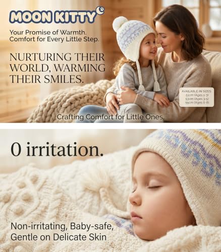 Moon Kitty Girls Knit Hats Winter Fleece Lining Skiing Winter Caps with Warm Ear Flap - color: Blue, size: 3-5T