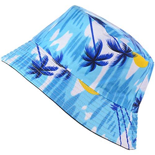 BYOS Unisex Trendy Reversible Lightweight Printed Bucket Hat Packable Outdoor - color: Hawaii Ocean Blue