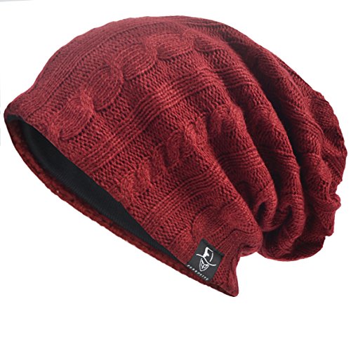 VECRY Men's Slouch Beanie Skull Cap Long Baggy Hip-Hop Winter Summer Hat - color: Cable-claret