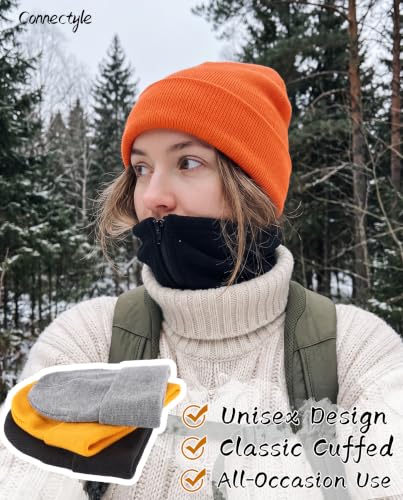 Connectyle Men's Cuffed Beanie Hat Double Layer Knit Winter Watch Cap - color: Orange
