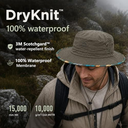 Waterproof UPF 80+ Oversized Bucket Hat for Men with Big Heads - color: Blue/Palm Leaf, size: X-Large-XX-Large