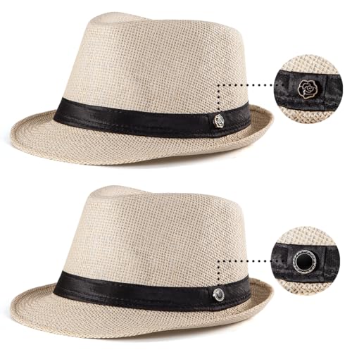 XL Straw Fedora Hats for Men Summer Trilby Beach Travel Panama Casual 7 1/2 - color: 001 Beige