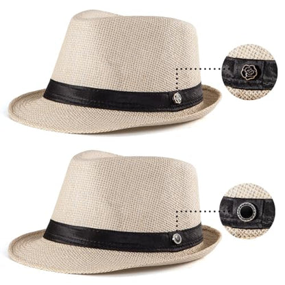 XL Straw Fedora Hats for Men Summer Trilby Beach Travel Panama Casual 7 1/2 - color: 001 Beige