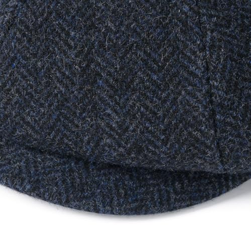 FEINION Men 8 Panel Herringbone Wool Newsboy Cap - color: Herringbone Navy, size: 7 1/4