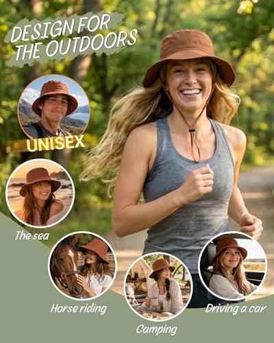 Water-Resistant UPF 50+ Sun Bucket Hat Packable Brimmed for Women Men - color: Caramel