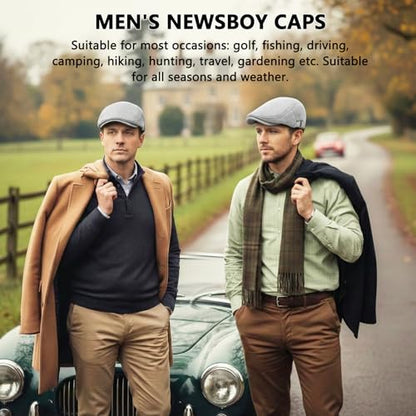 meioro Mens Cotton Newsboy Hat Adjustable Soft Fit Flat Cap for Men - color: Light Grey
