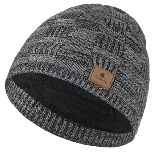 Ocatoma Winter Beanie Warm Knit Hat for Men Fleece Lined Cuffless Cap - color: Grey