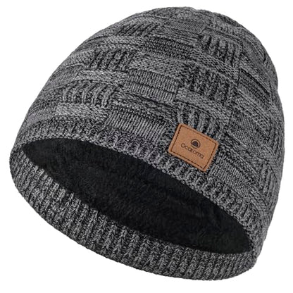 Ocatoma Winter Beanie Warm Knit Hat for Men Fleece Lined Cuffless Cap - color: Grey
