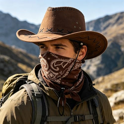 Western Cowboy Hat for Men Women, Wide Brim Felt Cowboy Hat, Classic Cowboy Hat for Party, Daily Wear, Outdoor (Brown)