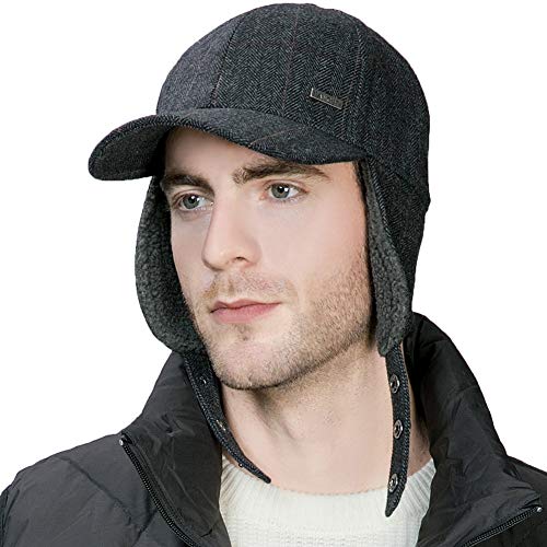 Jeff & Aimy Unisex Winter Earflap Trapper Hunting Ski Hat Baseball Cap 54-62CM - color: 99726#black, size: X-Large