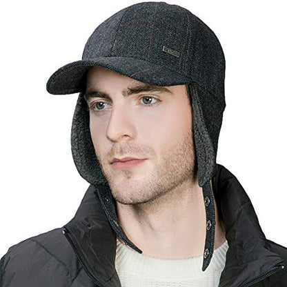 Jeff & Aimy Unisex Winter Earflap Trapper Hunting Ski Hat Baseball Cap 54-62CM - color: 99726#black, size: Medium