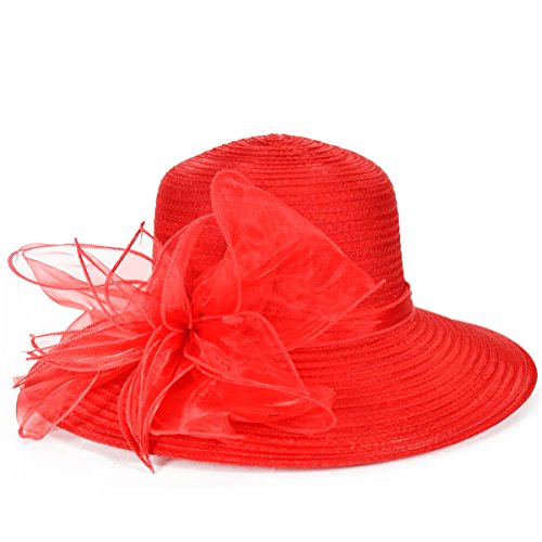 Kentucky Church Derby Dress Cloche Hat Sweet Cute Floral Bucket Hats - color: Leaf-red