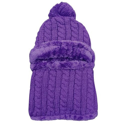 HUAMULAN Women Winter Knit Beanie Hats One Piece Fleece Lined Balaclavas - color: Purple