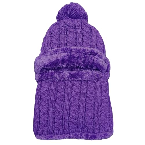 HUAMULAN Women Winter Knit Beanie Hats One Piece Fleece Lined Balaclavas - color: Purple