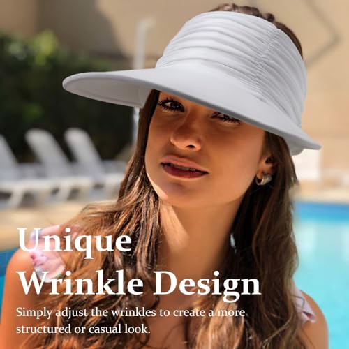 Women Visor Sun Hat Adjustable Foldable Wide Brim Sun Hats Summer UPF 50+ UV Protection Visor Cap for Outdoor Beach - color: White a
