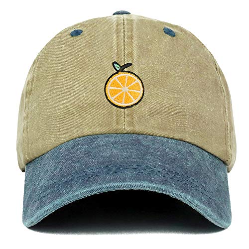 Trendy Apparel Shop Orange Patch Pigment Dyed Washed Two Tone Baseball Cap - color: Khaki Navy