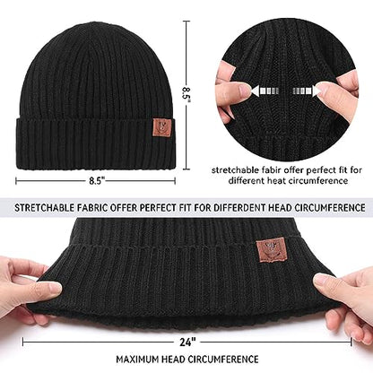 OZERO Winter Beanie for Men Women,Thermal Knit Soft Fleece Lined Hats - color: 2pack Black&black
