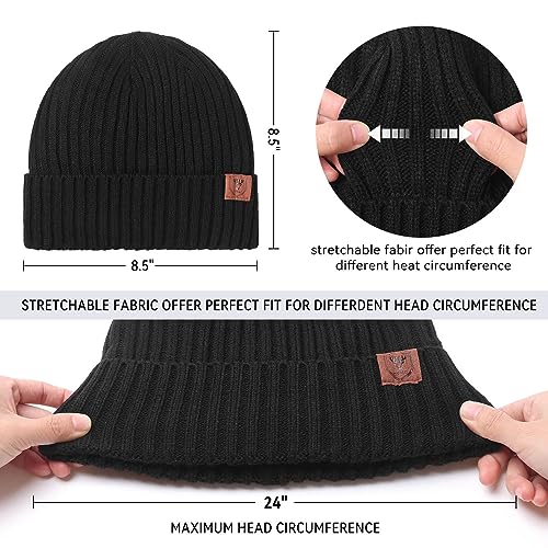 OZERO Winter Beanie for Men Women,Thermal Knit Soft Fleece Lined Hats - color: Black