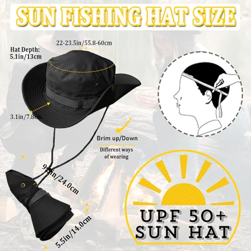 Taeku Sun Hat, Unisex Wide Brim Bucket Hat Sun Protection Cap Breathable Boonie Hat for Fishing Hiking Gardening Safari - color: Black