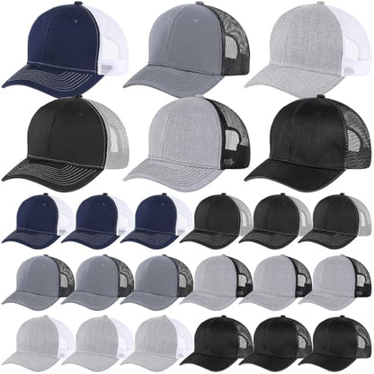 Suhine 24 Pcs Blank Trucker Hat Bulk,Unisex Baseball Cap - color: Dark Color2