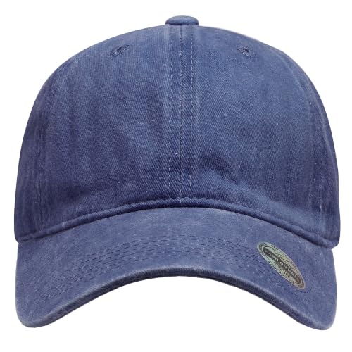 Falari Vintage Washed Cotton Baseball Caps, Original Classic Adjustable Size Low Profile Unconstructed Distressed Dad Hat - color: 1pk - Navy