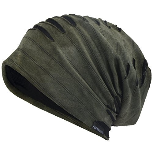 Men's Chic Striped Thin Baggy Slouch Summer Beanie Skull Cap Hat - color: 9a-green