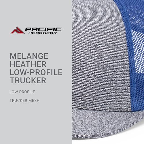 Pacific Headwear Melange Heather Low-Profile Trucker - color: Grey Heather/Royal/Grey Heather