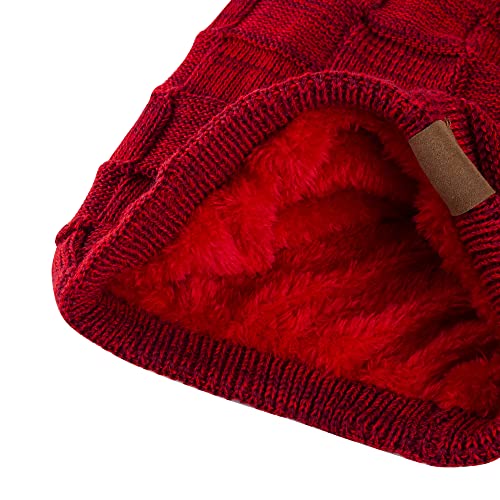 REDESS Beanie Hat for Men and Women Winter Warm Hats Knit Slouchy Thick Skull Cap with Face Cover - color: D6 Red