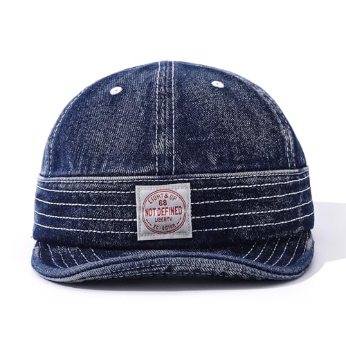 Denim Short Brim Hats for Men Women Stylish Short Bill Baseball Cap Soft Flat Brim Snapback Trucker Hat Cadet Cap - color: Mg-dym2574-dark Blue