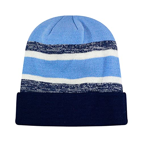 Winter Knit Beanie Hat with Pom Pom – Warm Cuffed Slouch Ski Cap for Men & Women - color: 2.navy and Sky Blue