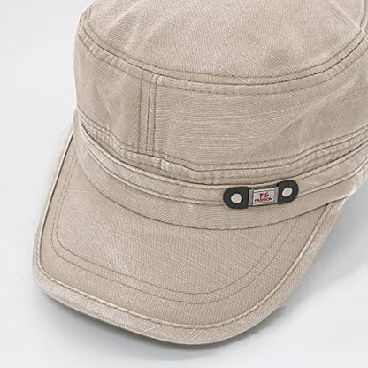 Unisex Cadet Army Cap Adjustable Flat Top Cap Washed Cotton Military Hat Baseball Cap - color: Beige