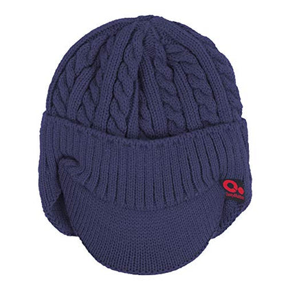 Women's Winter Cable Knitted Visor Beanie Fleece Lining Ear Flap Baseball Cap Hunting Trapper Hat with Billed - color: Blue,navy