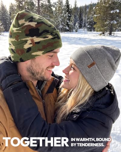 Beanie for Men Women, Winter Double Layer Warm Hat Skull Cap - color: Camouflage 2+black+dark Grey